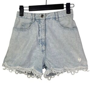 Contempo Casuals Light‎ Wash Denim Lace Trim High Waisted Shorts Size 3 90s VTG